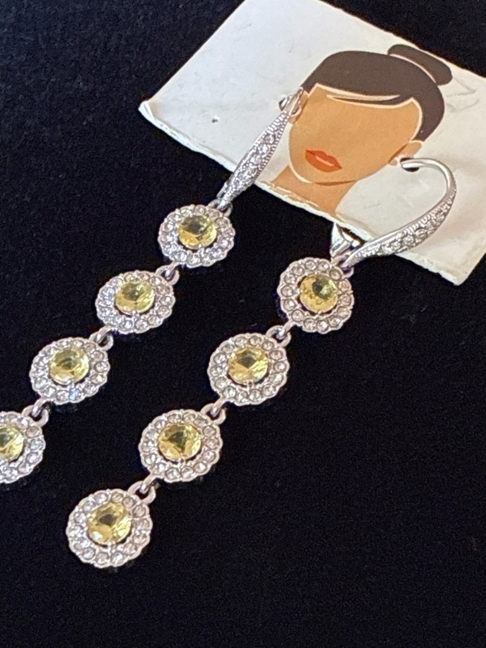 Silver-Tone Yellow Crystal Drop Earrings - Women Jewelry - Picture 2 of 4
